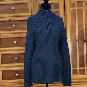 Rib-Knit Half-Zip Women's Sweater in blue